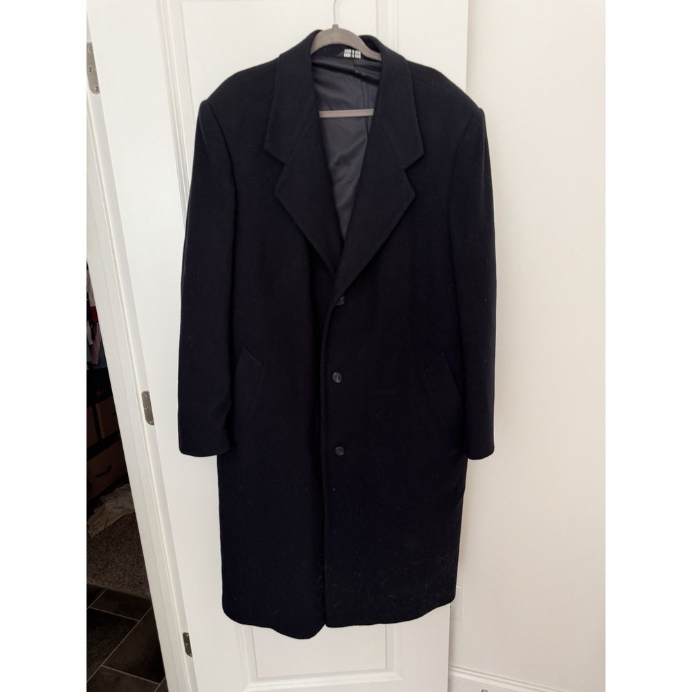 Roundtree & Yorke Blue 100% Wool Trench Coat Men's 46L Made in USA